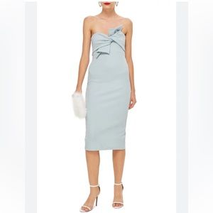 NWT Topshop Bow Twist Textured Midi Dress in Blue Gray, 12